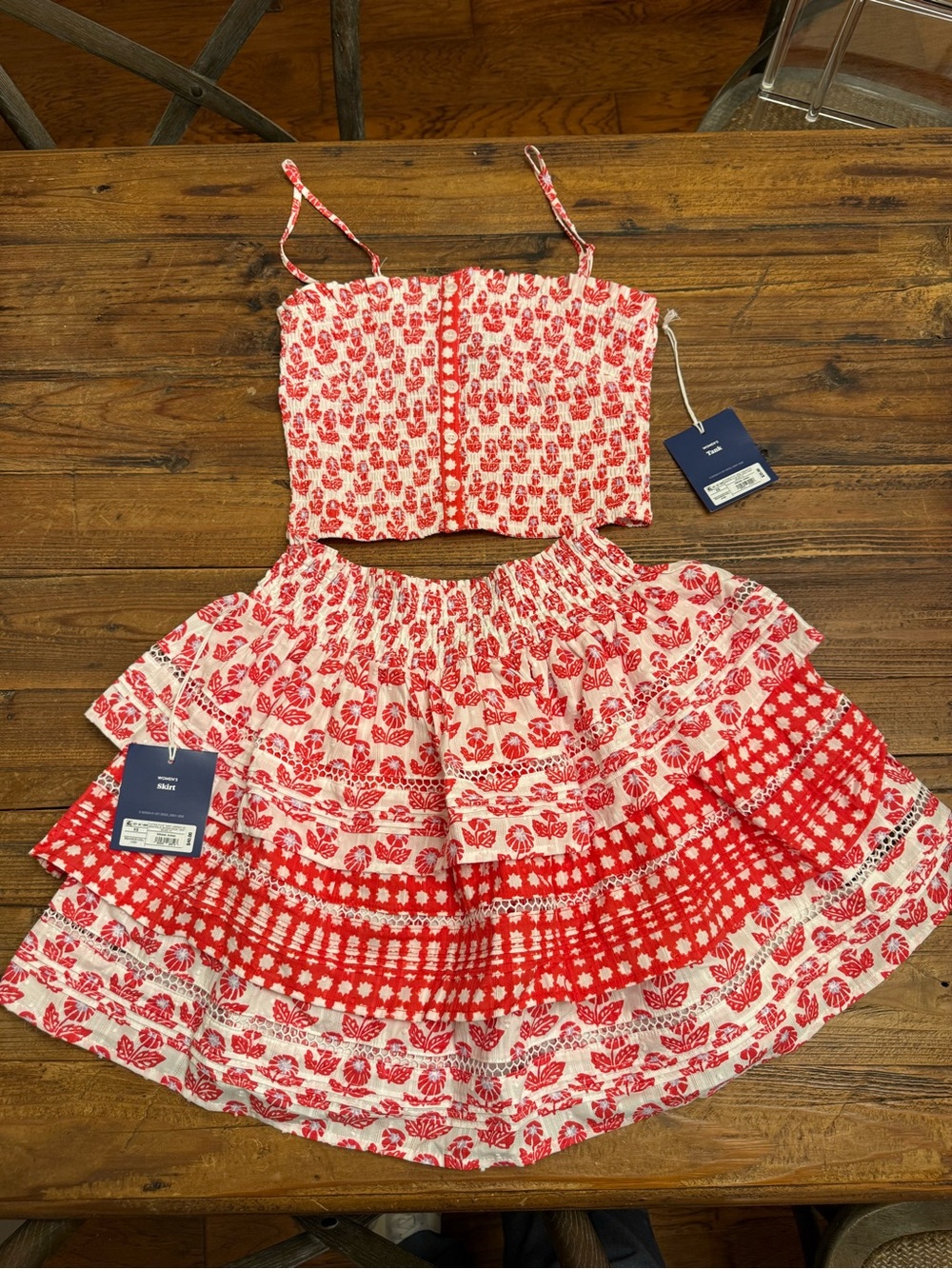 J25 - Roller Rabbit X Target Red and White Floral Smocked Two-Piece Skirt Set